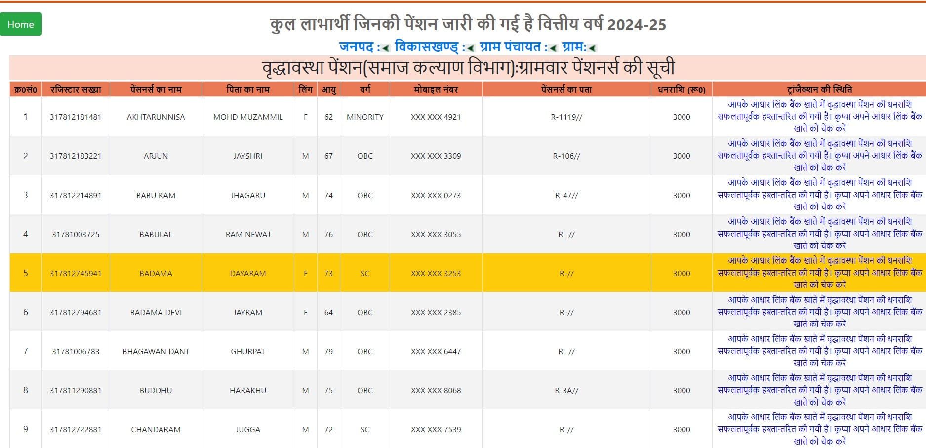 click on pensioner number
